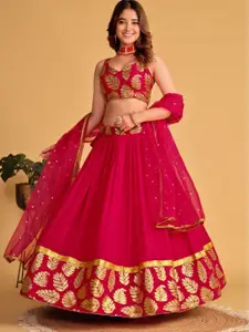 KALINI Embroidered Sequinned Semi-Stitched Lehenga & Unstitched Blouse With Dupatta