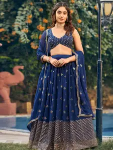 KALINI Embroidered Sequinned Semi-Stitched Lehenga & Unstitched Blouse With Dupatta