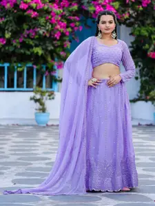 KALINI Embroidered Sequinned Semi-Stitched Lehenga & Unstitched Blouse With Dupatta