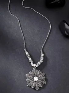 NVR German Silver Floral Shape Pendant With Chain