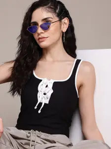 The Roadster Lifestyle Co. Lace-Up Detail Ribbed Top