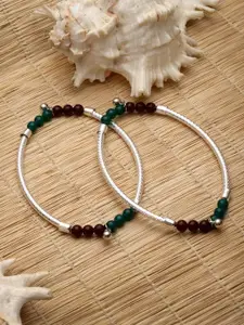 Sanjog Silver-Plated Beaded Oxidised Ghungroo Anklets