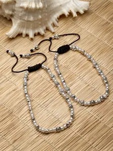 Sanjog Silver-Plated Oxidised Beaded Pearl Anklets