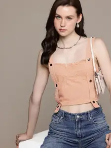 The Roadster Life Co. Shoulder Straps Pure Cotton Denim Crop Top