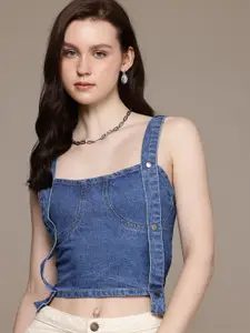 The Roadster Life Co. Shoulder Straps Pure Cotton Denim Crop Top