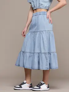 The Roadster Life Co. Women Gathered or Pleated Pure Cotton Midi Tiered Skirt