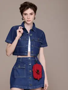 The Roadster Life Co. Denim Pure Cotton Shirt with Skirt Co-Ords