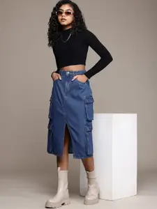 The Roadster Life Co. Women Straight Pure Cotton Denim Midi Skirt