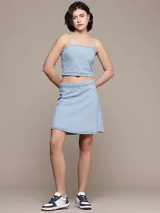 The Roadster Life Co. Pure Cotton Denim Top With Skirt Co-Ords
