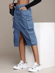 The Roadster Life Co. Women Straight Pure Cotton Denim Midi Skirt