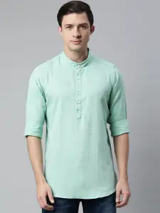 Cross Court Band Collar Pure Cotton Straight Short Kurta