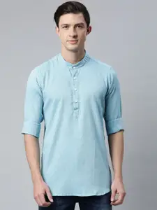Cross Court Band Collar Pure Cotton Straight Short Kurta