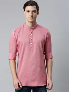 Cross Court Band Collar Pure Cotton Straight Short Kurta
