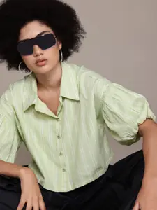 The Roadster Lifestyle Co. Striped Puff Sleeves Shirt-Style Top