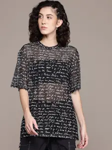 The Roadster Lifestyle Co. Typography Print Sheer Longline Top