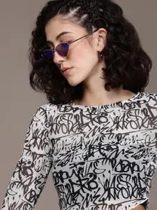 The Roadster Lifestyle Co. Printed Side Slit Asymmetric Crop Top