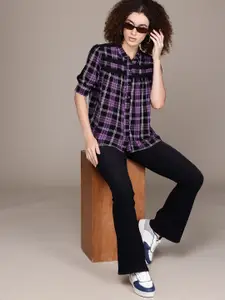 The Roadster Lifestyle Co. Checked Puff Sleeve Shirt Style Top