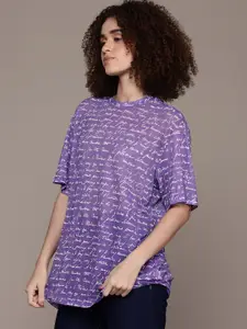 The Roadster Lifestyle Co. Typography Print Sheer Longline Top