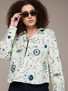 The Roadster Lifestyle Co. Conversational Print Tie-Up Neck Pure Cotton Top