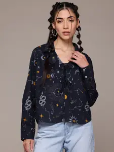 The Roadster Lifestyle Co. Conversational Print Tie-Up Neck Pure Cotton Top