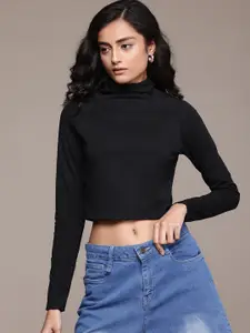 The Roadster Lifestyle Co. High Neck Raglan Sleeves Crop Top