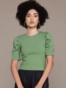 The Roadster Lifestyle Co. Puff Sleeves Ribbed Top