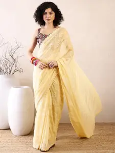 Saree mall Ready To Wear Woven Design Beads and Stones Poly Chiffon Bagru Sarees