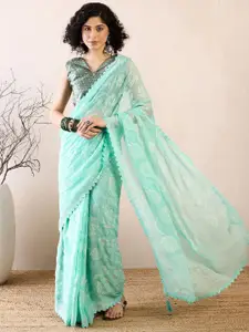 Saree mall Woven Design Beads and Stones Ready to Wear Bagru Sarees