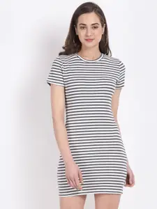 Global Republic Striped Round Neck Short Sleeves Mini T-shirt Dress