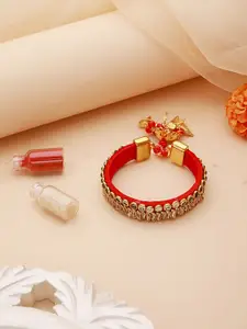 Jazz and Sizzle Kundan Studded Bangle- Style Wraparound Bhabhi Rakhi With Roli Chawal