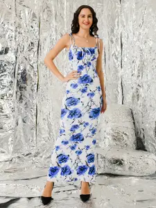 TANDUL Floral Print Sleeveless Sheath Maxi Dress
