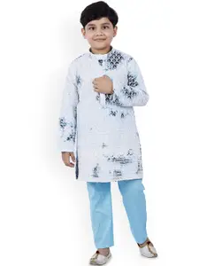 BAESD Boys Floral Embroidered Thread Work Straight Kurta with Trousers