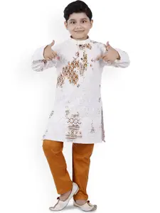 BAESD Boys Floral Embroidered Straight Thread Work Kurta with Trousers