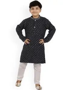 BAESD Boys Floral Embroidered Straight Sequinned Kurta with Trousers