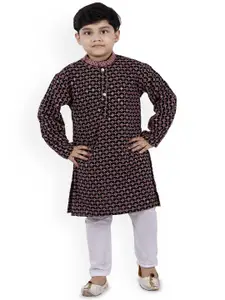 BAESD Boys Floral Embroidered Straight Sequined Kurta with Trousers