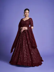 KALINI Embroidered Sequinned Semi-Stitched Lehenga & Unstitched Blouse With Dupatta