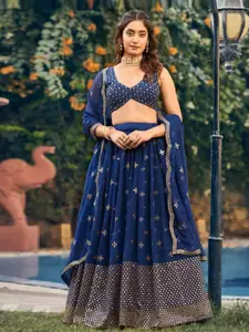 KALINI Embroidered Sequinned Semi-Stitched Lehenga & Unstitched Blouse With Dupatta