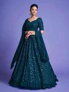 KALINI Embroidered Sequinned Semi-Stitched Lehenga & Unstitched Blouse With Dupatta