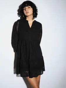 ONLY Lace Mandarin Collar A-Line Mini Dress