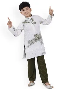 BAESD Boys Floral Embroidered Straight Thread Work Kurta with Pyjamas