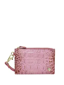 Anuschka Women Self Design Zip Leather Card Holder