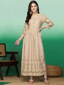 Sangria Printed Fit & Flare Maxi Ethnic Dress