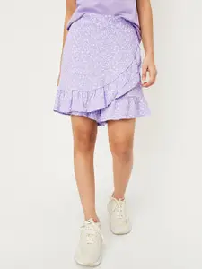 max Printed Pure Cotton Above Knee Skort with Ruffled Hem