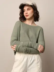 ONLY Women Boat Neck Striped Pullover Sweaters