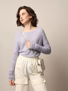 ONLY Women Self Design Striped Pullover Sweaters