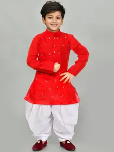 BAESD Boys Embroidered Thread Work Straight Cotton Kurta with Patiala