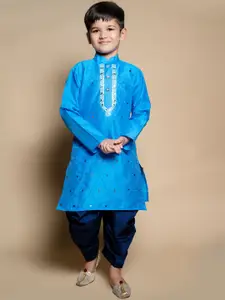 BAESD Boys Embroidered Mirror Work Straight Dupion Silk Kurta with Patiala
