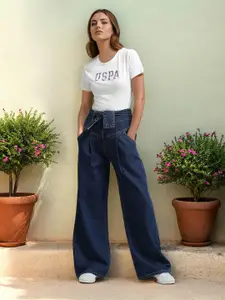 U.S. Polo Assn. Women Brand Logo Printed Round Neck Pure Cotton T-Shirt