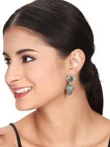 Anvik Silver-Plated Stone-Studded Oxidised Dome Shaped Jhumkas