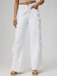 FREAKINS Women Straight Fit High Rise Cotton Cargo Jeans